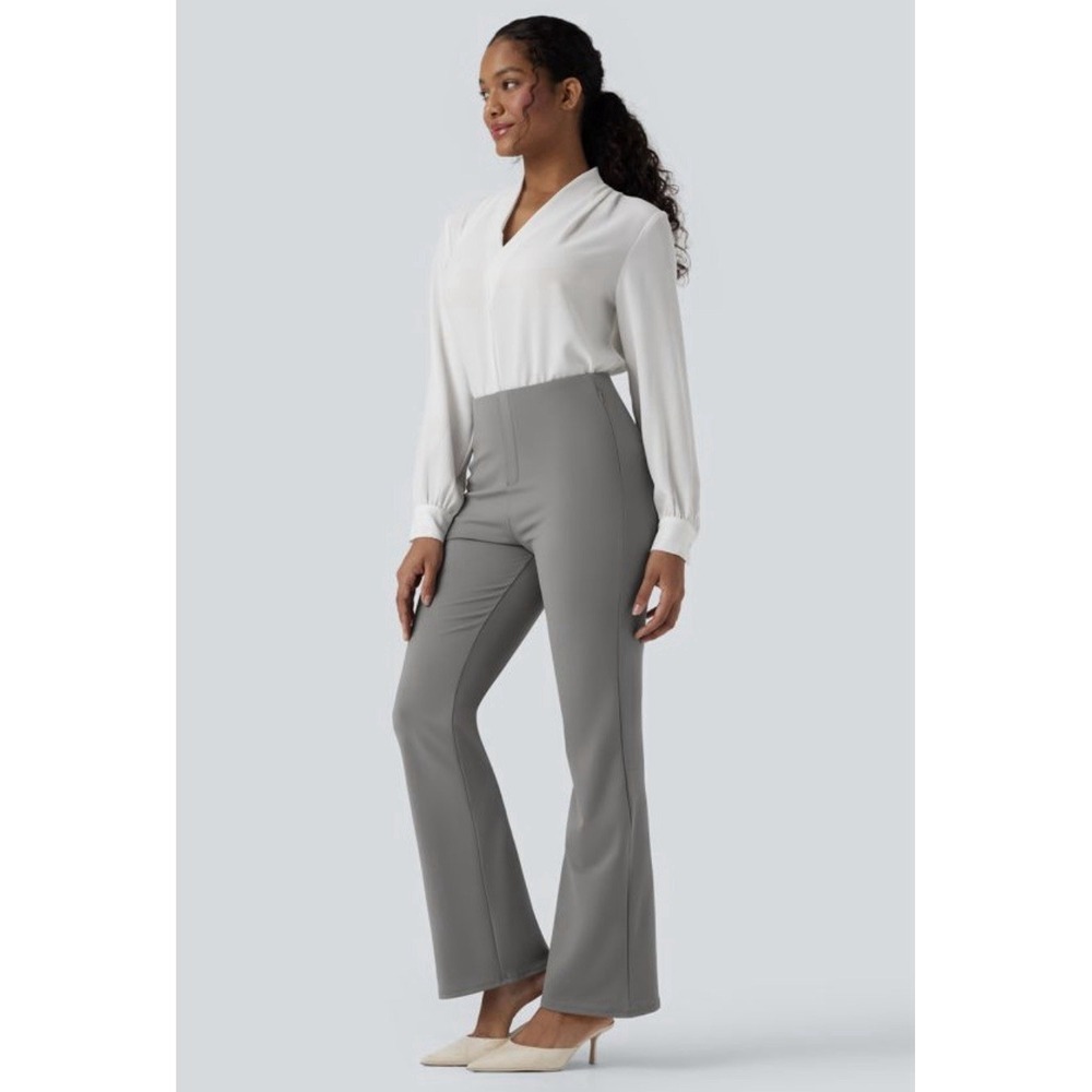 Halara NEW Gray High Waisted Flare Work Pants Size M Regular Stretch Pocket NWT